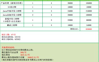 软件系统开发费用明细，包括人员结构和项目工期明细